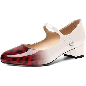 ROSERWISH Womens Round Toe Cute Wedding Ankle Strap Casual Patent Pearl Chunky Low Heel Pumps Shoes 1.5 Inch
