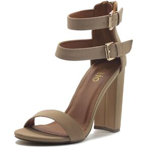 Ollio Women's Shoes Double Ankle Strap Zip Up Chunky High Heel Sandals