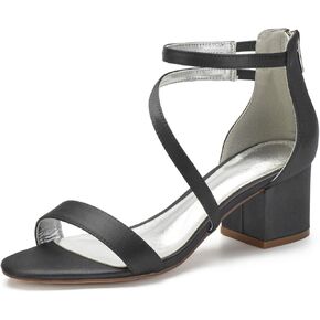 Women's Satin Block Heels Wedding Sandals Ankle Strap Comfortable Bridal Shoes Formal Evening Prom Party Shoes