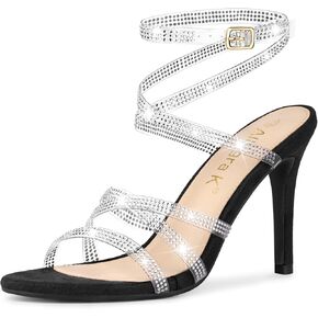 Allegra K Women's Elegant Rhinestone Clear Strap Strappy Stiletto Heels Sandals Over 3 Inch Evening Party Wedding Shoes