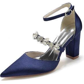 Women Vintage Wedding Bridal Rhinestone Ankle Strap High Heel Pumps Block Heel Sandal Shoes