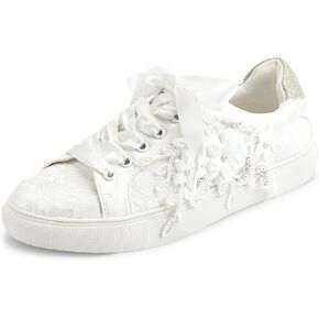 JIAJIA 8837A Wedding Shoes Bridal Sneakers Flats Bride Tennis Shoes Flowers Lace Sneakers