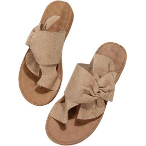 Floerns Women's Bowknot Summer Slip on Shoes Flat Thong Sandals Beach Sandals
