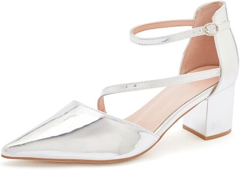 حذاء Frank Mully نسائي بكعب مغلق عند الأصابع وكعب منخفض وكعب مكتنز مع أشرطة للكاحل وحفلات الزفاف وحجر الراين in Kuwait