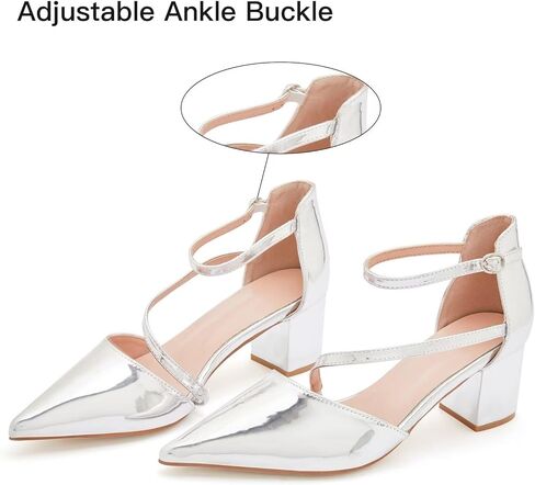 حذاء Frank Mully نسائي بكعب مغلق عند الأصابع وكعب منخفض وكعب مكتنز مع أشرطة للكاحل وحفلات الزفاف وحجر الراين in Kuwait