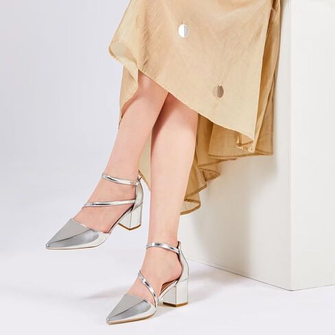 حذاء Frank Mully نسائي بكعب مغلق عند الأصابع وكعب منخفض وكعب مكتنز مع أشرطة للكاحل وحفلات الزفاف وحجر الراين in Kuwait