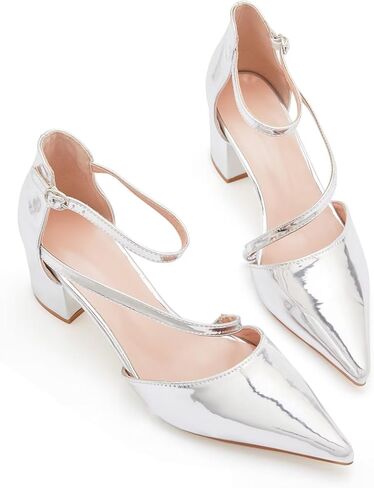 حذاء Frank Mully نسائي بكعب مغلق عند الأصابع وكعب منخفض وكعب مكتنز مع أشرطة للكاحل وحفلات الزفاف وحجر الراين in Kuwait