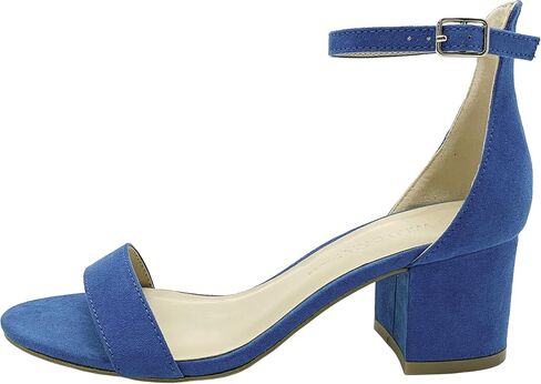 حذاء نسائي مفتوح من الأمام وكعب مكتنز وكعب منخفض وشريط للكاحل وإبزيم in Kuwait