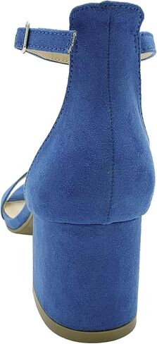 حذاء نسائي مفتوح من الأمام وكعب مكتنز وكعب منخفض وشريط للكاحل وإبزيم in Kuwait