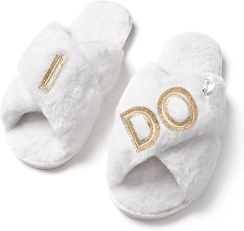 Bride Slippers -Chic Bride Gift Idea, Plush Cross-band House Shoes for Cozy Bridal Prep in Saudi Arabia