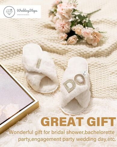 Bride Slippers -Chic Bride Gift Idea, Plush Cross-band House Shoes for Cozy Bridal Prep in Saudi Arabia