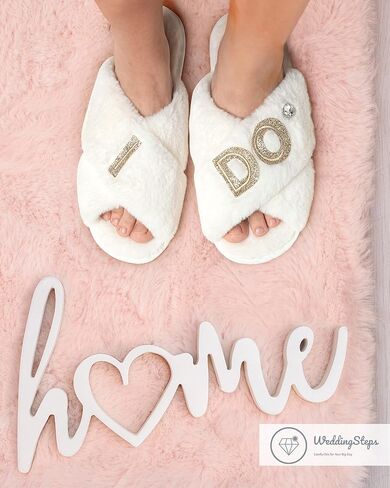 Bride Slippers -Chic Bride Gift Idea, Plush Cross-band House Shoes for Cozy Bridal Prep in Saudi Arabia