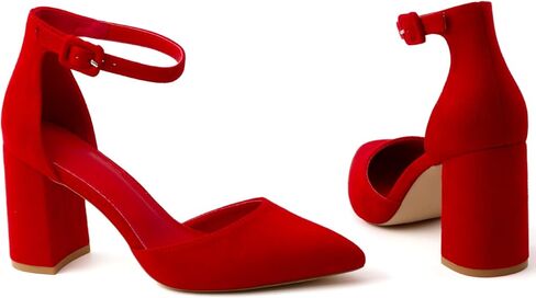 Women's Pointed Toe Pumps Ankle Strap Buckle Chunky Block Heel Dress Wedding Bride D'Orsay Shoes in Saudi Arabia