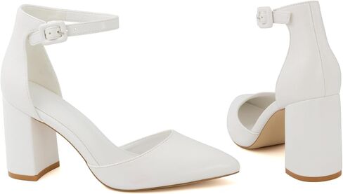 Women's Pointed Toe Pumps Ankle Strap Buckle Chunky Block Heel Dress Wedding Bride D'Orsay Shoes in Saudi Arabia