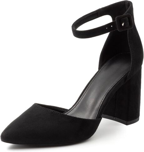 Women's Pointed Toe Pumps Ankle Strap Buckle Chunky Block Heel Dress Wedding Bride D'Orsay Shoes in Saudi Arabia