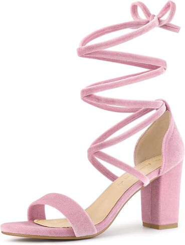 Allegra K Women's Faux Velvet Lace Up Chunky Heel Strappy Sandals in Saudi Arabia