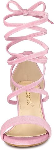 Allegra K Women's Faux Velvet Lace Up Chunky Heel Strappy Sandals in Saudi Arabia
