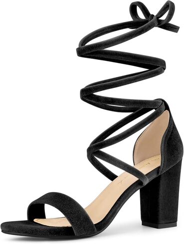 Allegra K Women's Faux Velvet Lace Up Chunky Heel Strappy Sandals in Saudi Arabia