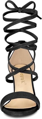 Allegra K Women's Faux Velvet Lace Up Chunky Heel Strappy Sandals in Saudi Arabia