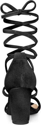 Allegra K Women's Faux Velvet Lace Up Chunky Heel Strappy Sandals in Saudi Arabia