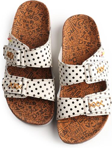TMA EYES Women's hand stitching Open Toe Footbed Sandals Fashion polka dot leather Casual Slippers in Saudi Arabia