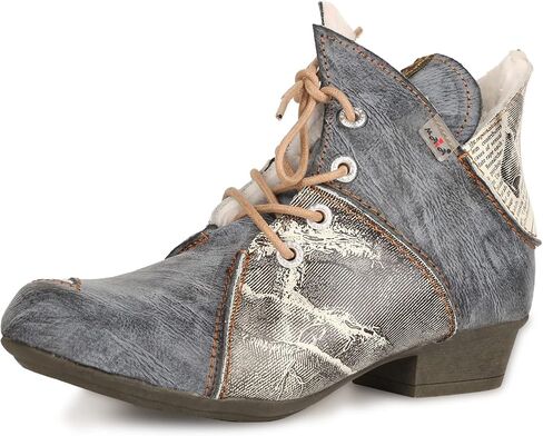 TMA EYES Women's Ankle Boots V Cutout Patchwork Booties Low Heel Lace-up Boots in Saudi Arabia