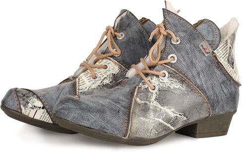TMA EYES Women's Ankle Boots V Cutout Patchwork Booties Low Heel Lace-up Boots in Saudi Arabia