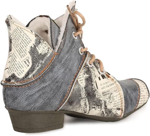 TMA EYES Women's Ankle Boots V Cutout Patchwork Booties Low Heel Lace-up Boots in Saudi Arabia