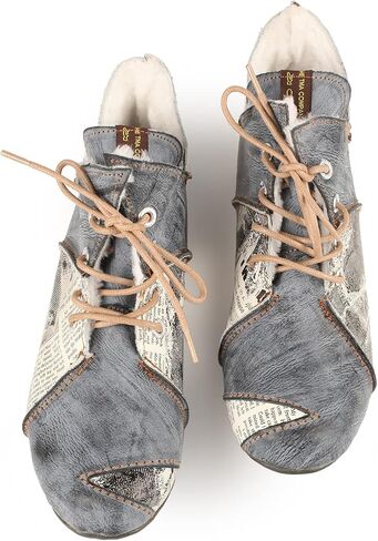 TMA EYES Women's Ankle Boots V Cutout Patchwork Booties Low Heel Lace-up Boots in Saudi Arabia