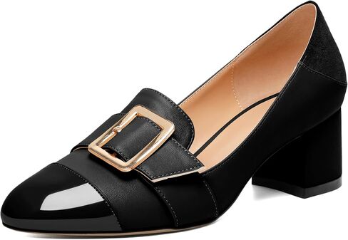 Zamikoo Block Heels for Women, Round Cap Toe Slip On Low Heel Pumps with Buckle Strap, Chunky Low Heels Loafers Pumps Dress Shoes for Wedding Party Office 2 Inches in Saudi Arabia