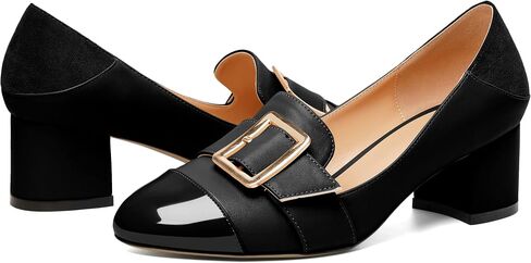 Zamikoo Block Heels for Women, Round Cap Toe Slip On Low Heel Pumps with Buckle Strap, Chunky Low Heels Loafers Pumps Dress Shoes for Wedding Party Office 2 Inches in Saudi Arabia