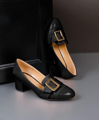 Zamikoo Block Heels for Women, Round Cap Toe Slip On Low Heel Pumps with Buckle Strap, Chunky Low Heels Loafers Pumps Dress Shoes for Wedding Party Office 2 Inches in Saudi Arabia