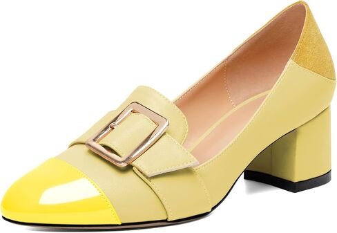 Zamikoo Block Heels for Women, Round Cap Toe Slip On Low Heel Pumps with Buckle Strap, Chunky Low Heels Loafers Pumps Dress Shoes for Wedding Party Office 2 Inches in Saudi Arabia