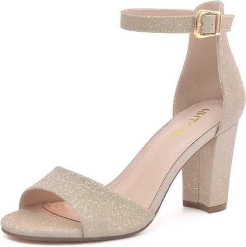 Ankle Strap Chunky Block High Heels for Women Sexy Strappy Fashion Buckle Round Open Toe Heeled Sandals Bridesmaid Bride Party Wedding Shoes in Kuwait