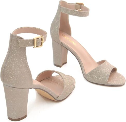 Ankle Strap Chunky Block High Heels for Women Sexy Strappy Fashion Buckle Round Open Toe Heeled Sandals Bridesmaid Bride Party Wedding Shoes in Kuwait