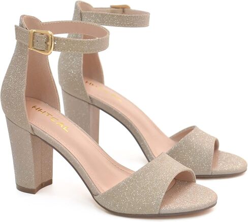 Ankle Strap Chunky Block High Heels for Women Sexy Strappy Fashion Buckle Round Open Toe Heeled Sandals Bridesmaid Bride Party Wedding Shoes in Kuwait