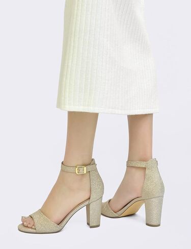 Ankle Strap Chunky Block High Heels for Women Sexy Strappy Fashion Buckle Round Open Toe Heeled Sandals Bridesmaid Bride Party Wedding Shoes in Kuwait