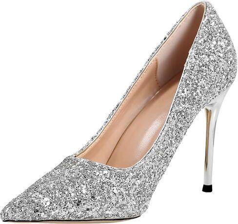 Women's Stiletto High Heels,Sequins Pumps Closed Pointed Toe Slip On Prom Wedding Party Dress Shoes in Saudi Arabia