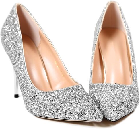 Women's Stiletto High Heels,Sequins Pumps Closed Pointed Toe Slip On Prom Wedding Party Dress Shoes in Saudi Arabia