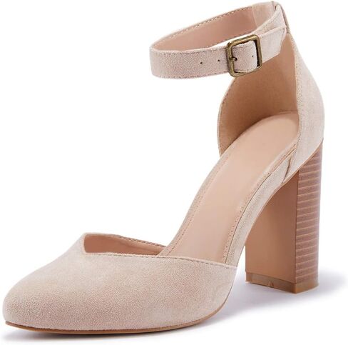 VETASTE حذاء نسائي بكعب عالٍ مكتنز ومقدمة مدببة حذاء كاجوال بحزام الكاحل ومقدمة مغلقة in Kuwait