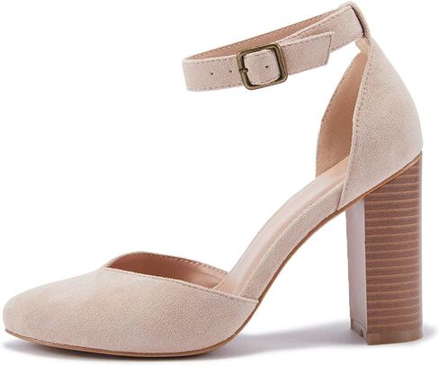 VETASTE حذاء نسائي بكعب عالٍ مكتنز ومقدمة مدببة حذاء كاجوال بحزام الكاحل ومقدمة مغلقة in Kuwait