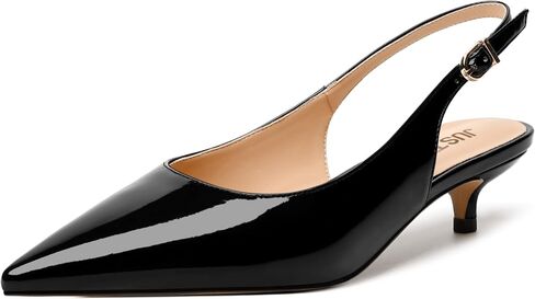 Womens Wedding Patent Fashion Buckle Pointed Toe Dress Slingback Kitten Low Heel Pumps Shoes 1.5 Inch in Saudi Arabia