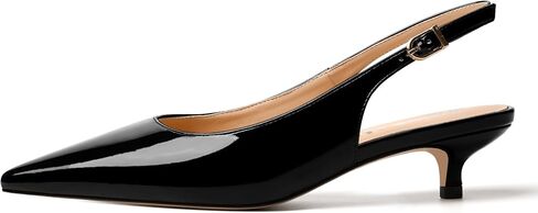 Womens Wedding Patent Fashion Buckle Pointed Toe Dress Slingback Kitten Low Heel Pumps Shoes 1.5 Inch in Saudi Arabia