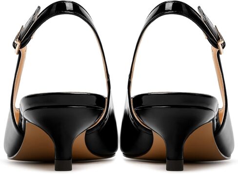 Womens Wedding Patent Fashion Buckle Pointed Toe Dress Slingback Kitten Low Heel Pumps Shoes 1.5 Inch in Saudi Arabia