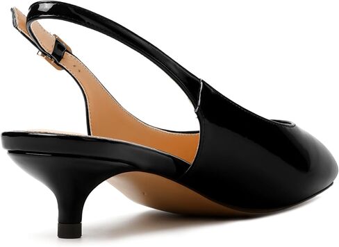 Womens Wedding Patent Fashion Buckle Pointed Toe Dress Slingback Kitten Low Heel Pumps Shoes 1.5 Inch in Saudi Arabia