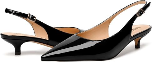 Womens Wedding Patent Fashion Buckle Pointed Toe Dress Slingback Kitten Low Heel Pumps Shoes 1.5 Inch in Saudi Arabia
