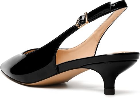 Womens Wedding Patent Fashion Buckle Pointed Toe Dress Slingback Kitten Low Heel Pumps Shoes 1.5 Inch in Saudi Arabia
