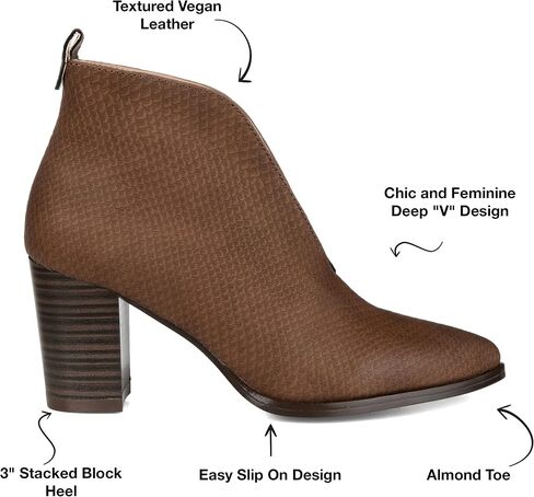 Journee Collection Womens Bellamy Bootie with Vegan Leather Uppers and Deep V Cut Detail in Saudi Arabia