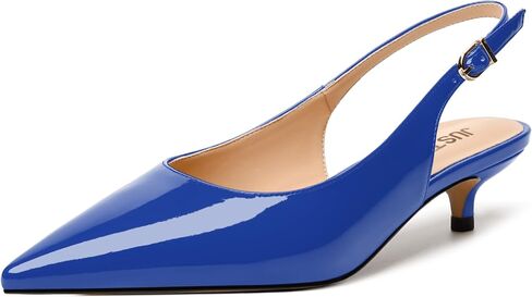 Womens Wedding Patent Fashion Buckle Pointed Toe Dress Slingback Kitten Low Heel Pumps Shoes 1.5 Inch in Saudi Arabia