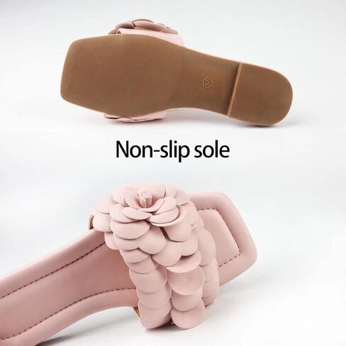 صنادل مسطحة من MUSSHOE للنساء، صنادل مريحة بمقدمة مربعة للنساء، صيفية أنيقة، وردي مسطح 6 in Kuwait